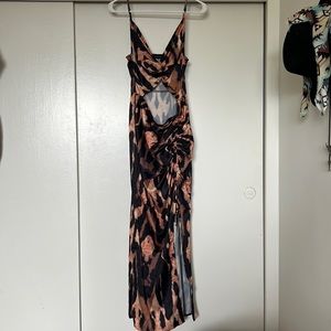 Leopard print midaxi dress with cutout & leg slit